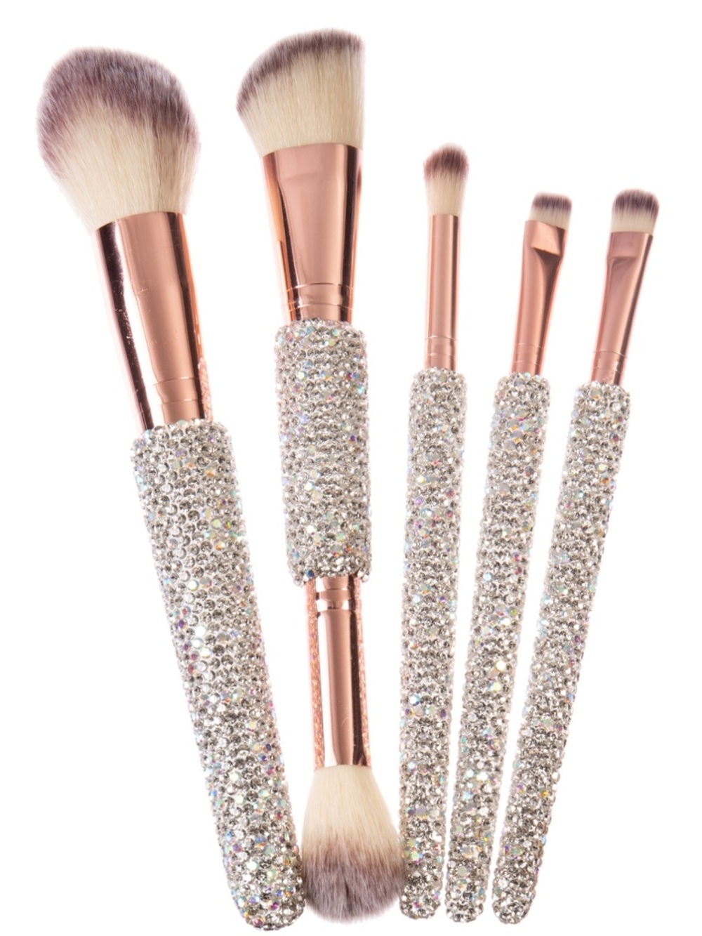 Bling Bling AB Silver Rhinestone Handle Rose Gold 5-Piece Makeup Brush Set